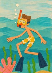 Naklejka premium Playful underwater snorkeling adventure