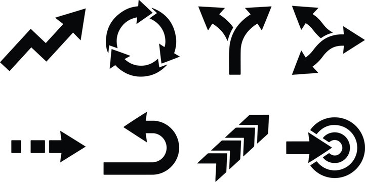 Black arrow icons set indicating direction growth progress and business workflow concepts
