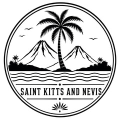 Fototapeta premium Saint Kitts and Nevis Emblem with Volcanoes and Palm Tree