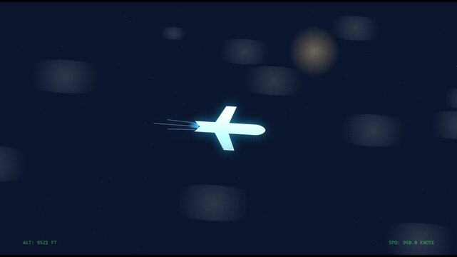 Military jet aircraft flying at high speed through the night sky