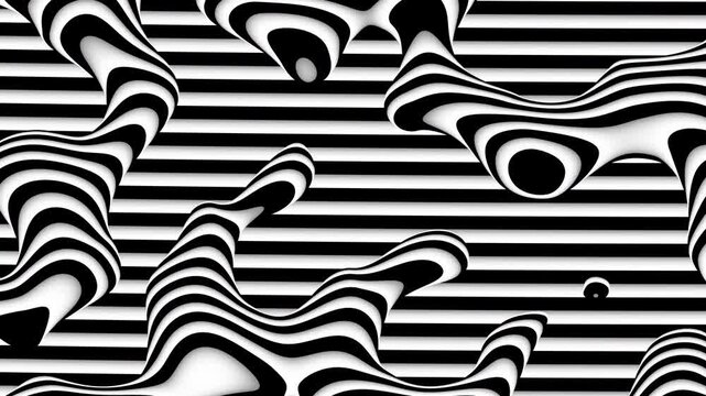 Optical illusion black and white with zig zag lines, in the style of creased crinkled wrinkled. Black and white monochrome