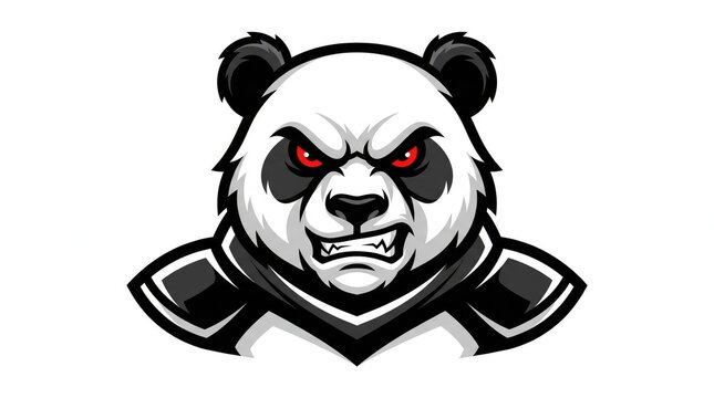 Aggressive panda mascot head with red eyes and fierce expression, cartoon style