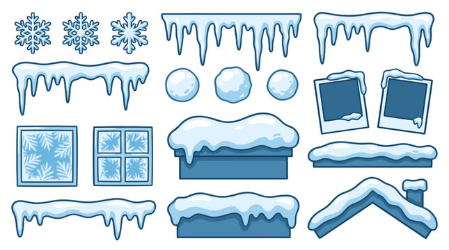 Winter snow and icicle vector set with frozen decorative elements