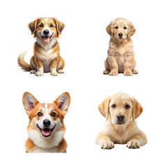 Fototapeta premium Four adorable dogs isolated on transparent background
