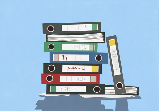 Stacked document files against blue background