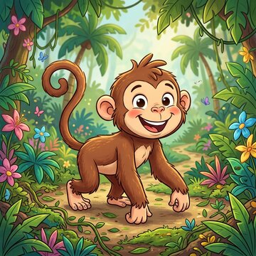 Cartoon smiling monkey character on four legs