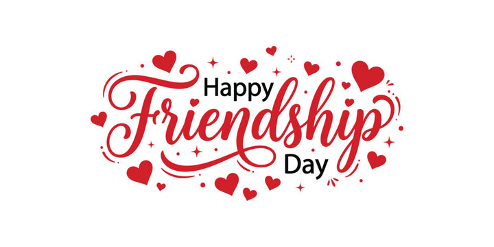 Happy friendship day text with hearts and stars