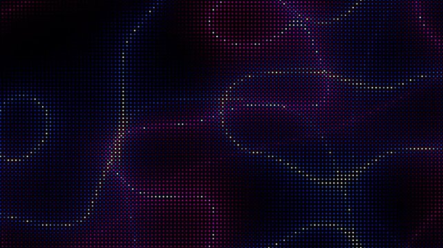 Animated abstract technology random dots and grid 4K on black background. Loop background. Led halftone and moire effect