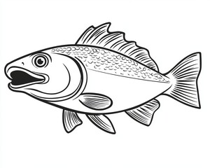 Fototapeta premium Black and White Vector Illustration of a Simple Cartoon Fish on a Clean Solid White Background