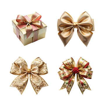 Four elegant gift bows isolated on transparent background
