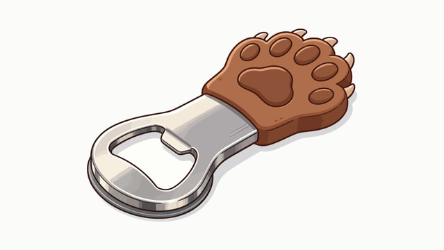 Stylized metallic bottle opener featuring a cute brown bear paw handle with soft fur texture and visible claws, isolated on white background with clean design and subtle drop shadow