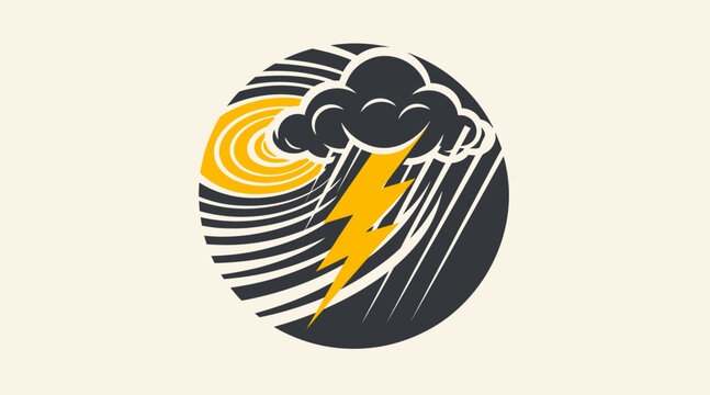 Abstract circular design with lightning and storm clouds.