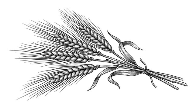 Barley Ear Botanical Vintage Hand Drawn Ink Illustration