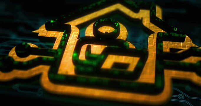 Remote work freelancer colored symbol concept. Network, cyber technology and computer background abstract 3d animation.