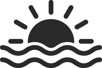 Fototapeta premium Sunrise or sunset icon over sea waves
