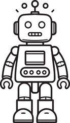 Fototapeta premium A charming, retro-style robot illustration, rendered in a clean, minimalist line art, stands ready for action, evoking a sense of playful futurism and vintage technology.