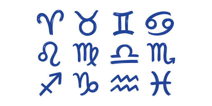 zodiac sign and astrology symbol horoscope doodle icon set vector illustration