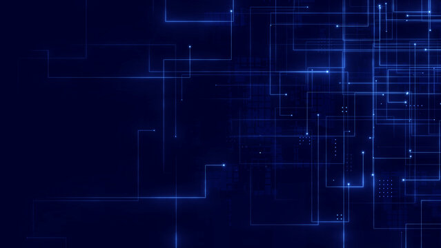 Technology digital data flow background - Futuristic blue digital grid line and circuits. 3d illustration