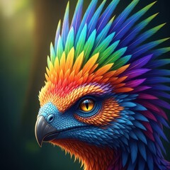 Fototapeta premium Close-up portrait of a colorful wild creature showcasing its distinctive feathery crest, captured in sharp detail outdoors, exotic, display, jungle