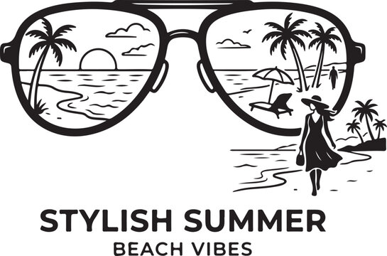 Summer beach vibes, stylish sunglasses, palm trees, tropical getaway, vacation mode