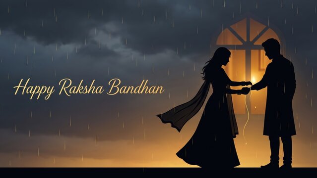 Monsoon Raksha Bandhan Silhouette &ndash; Sister Tying Rakhi Artwork

