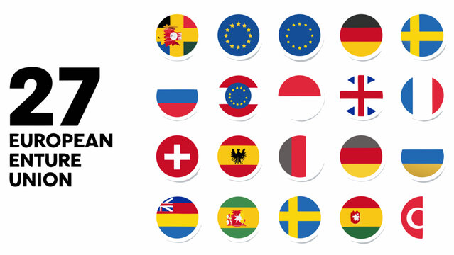 European Union Flags Collection Circular Graphic Design On White Background