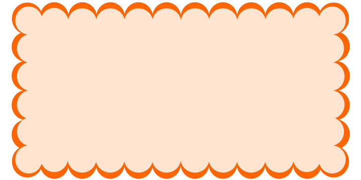 Scalloped Orange Border Frame Template with Peach Text Box. Wavy Aesthetic Rectangular Label with Blank Copy Space. Vibrant Scallop Edge Banner for Digital Marketing and Invitations. 