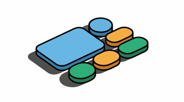 A graphic illustration of colorful pills