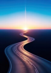 Naklejka premium Strategic journey on a winding road leading toward a bright horizon, representing future goals, corporate direction, and mission planning, success, road, commitment