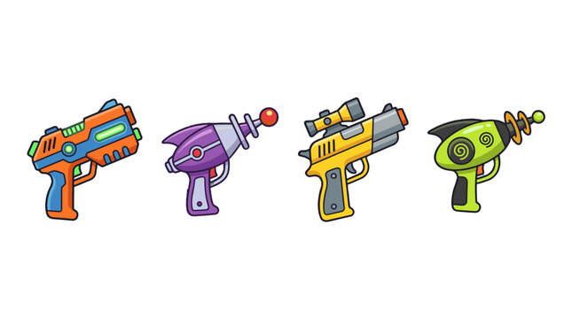 Set of colorful cartoon futuristic ray guns