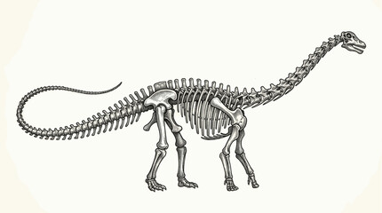 Fototapeta premium Sauropod Dinosaur Skeleton Vintage Ink Engraving Illustration