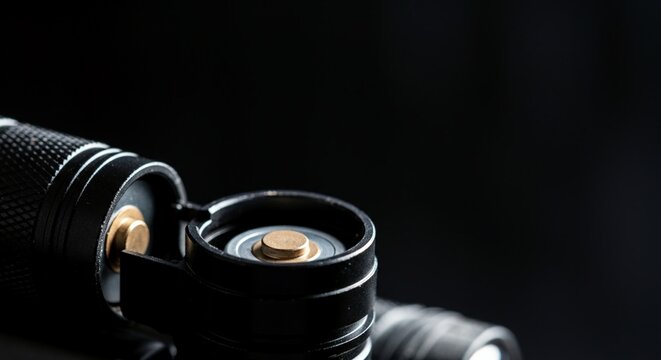 Extreme macro photography close up side profile completely empty battery.