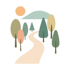 Fototapeta premium PNG Minimalist landscape with abstract trees.