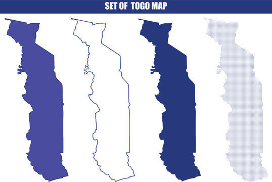 Togo map set in multiple vector graphic styles with geography, location