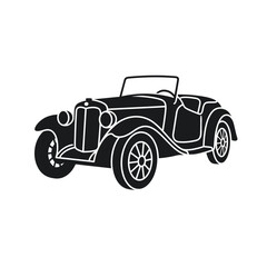 Fototapeta premium Vintage 1920s Open Top Touring Car Black and White Vector Icon Set, Classic Antique Automobile Silhouette Collection Isolated on White Background