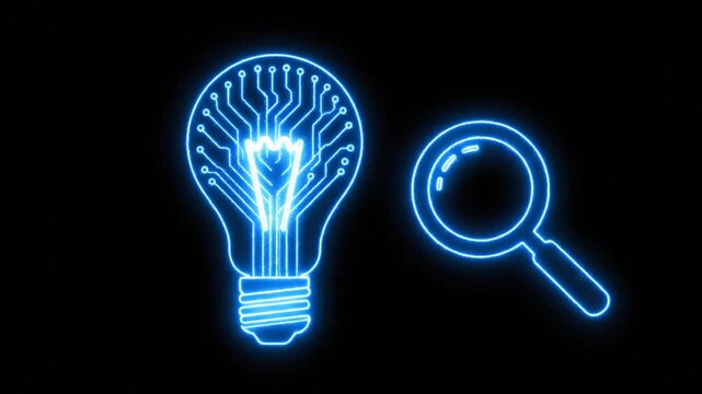 A glowing blue lightbulb and magnifying glass icon represent a creative search idea.