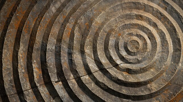 Old millstone radial grooves worn texture close up
