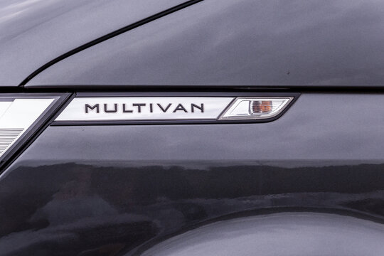 Neuwied, Germany - June 10, 2026: Volkswagen Multivan chrome emblem on vehicle fender