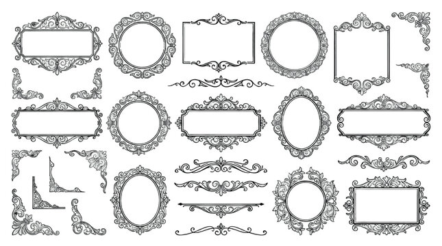 Set of ornate vintage decorative frames and flourishes