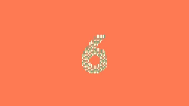Animated countdown number 10 composed of colorful rounded pixel bars on a vibrant orange background.