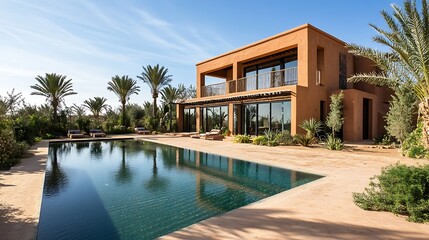 Fototapeta premium Traditional Middle-Eastern Mansion with Pool / プールのある伝統的な中東風豪邸