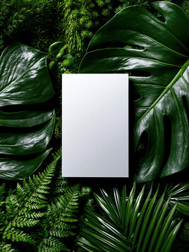 Blank Card with Tropical Leaves  