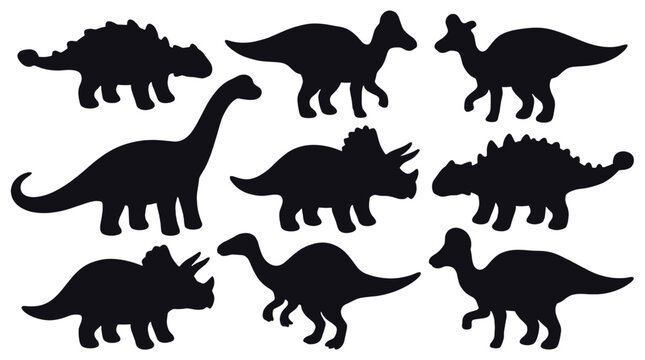 Black dinosaur silhouette set with assorted prehistoric reptiles