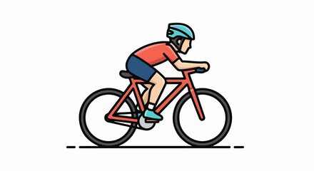 Obraz premium A cyclist in a red shirt and blue helmet rides a red bicycle