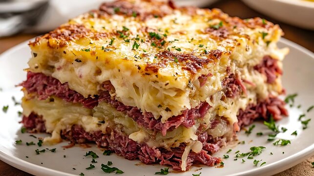 Portion of Hot Lasagna on Plate / お皿に盛られた熱々ラザニア