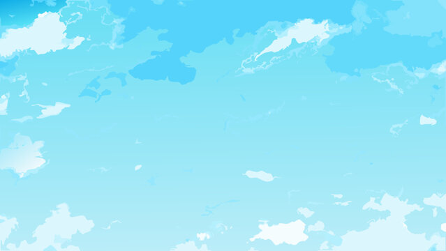 Blue sky with white clouds painted vector background illustration