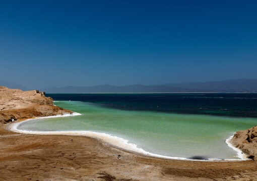 Lake Assal Crater Lake With Its Salt Pans, Afar Depression, Djibouti