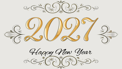 Golden typography spelling two thousand twenty seven with floral ornament © Indira