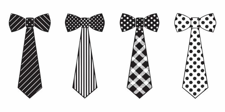 Black And White Neckties Striped And Polka Dot Vector Illustrations