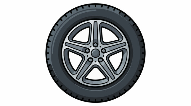 A detailed illustration of a car tire with a sleek silver rim and black rubber